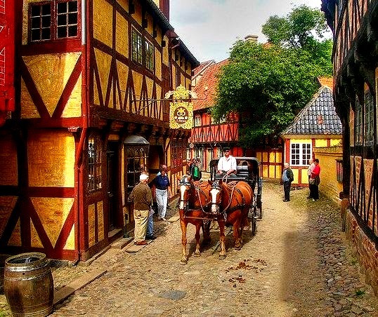 Medieval streets of Aarhus - second-largest city and the principal port of Denmark, on the east side of the Jutland peninsula.