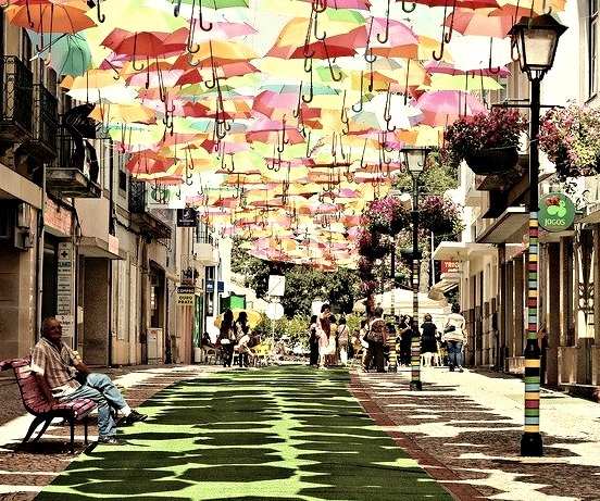 Floating umbrellas in Agueda, Portugal