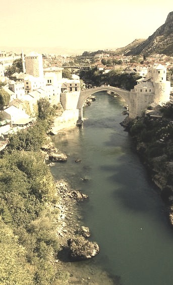 Neretva River and Stari Most in Mostar / Bosnia and Herzegovina