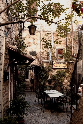 Backyard restaurant in Seborga, Liguria / Italy